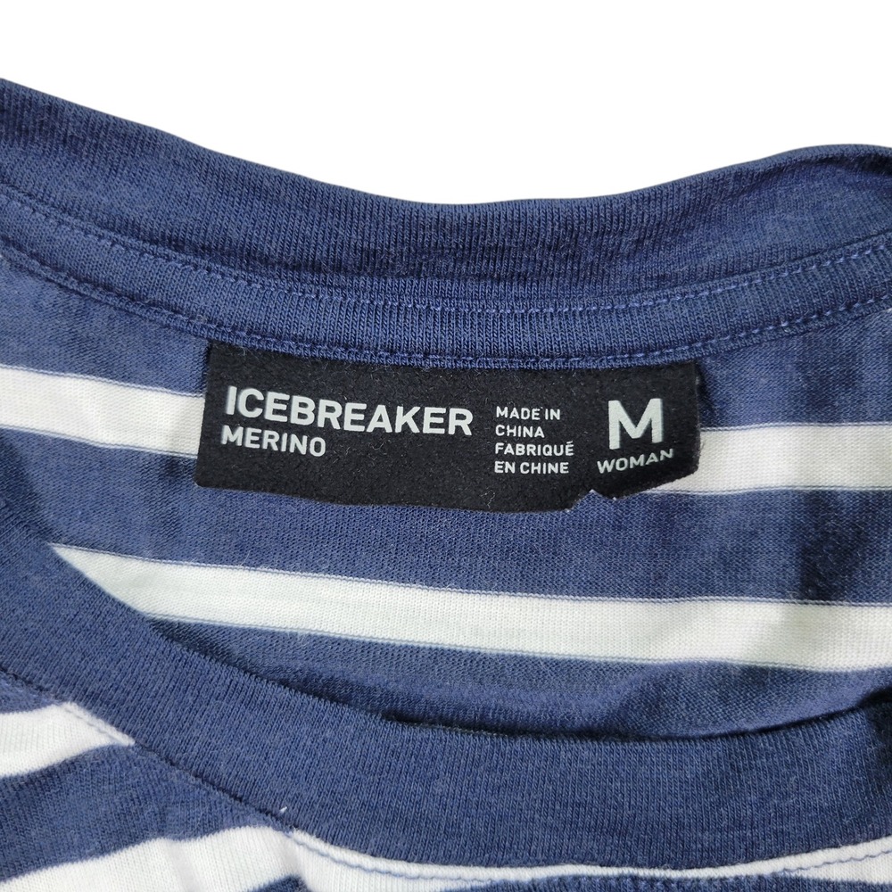 Icebreaker Merino Wool T-Shirt Womens M Blue White Striped Pocket Nautical Tee - Picture 3 of 10